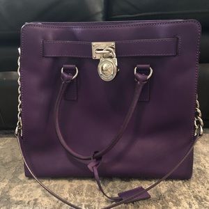 Michael Kors Hamilton Leather Shoulder Bag Purple